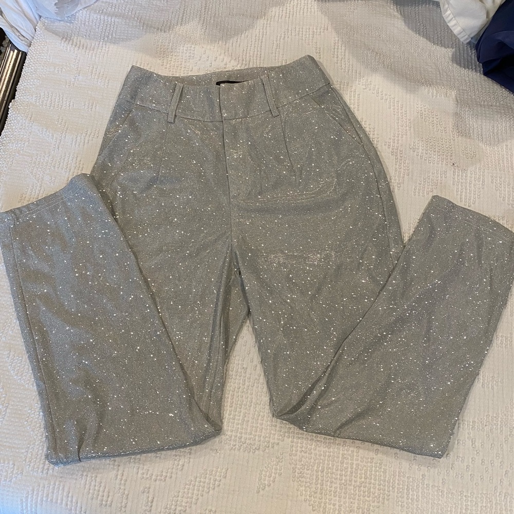 Misguided sparkle glitter trouser pants silver 2